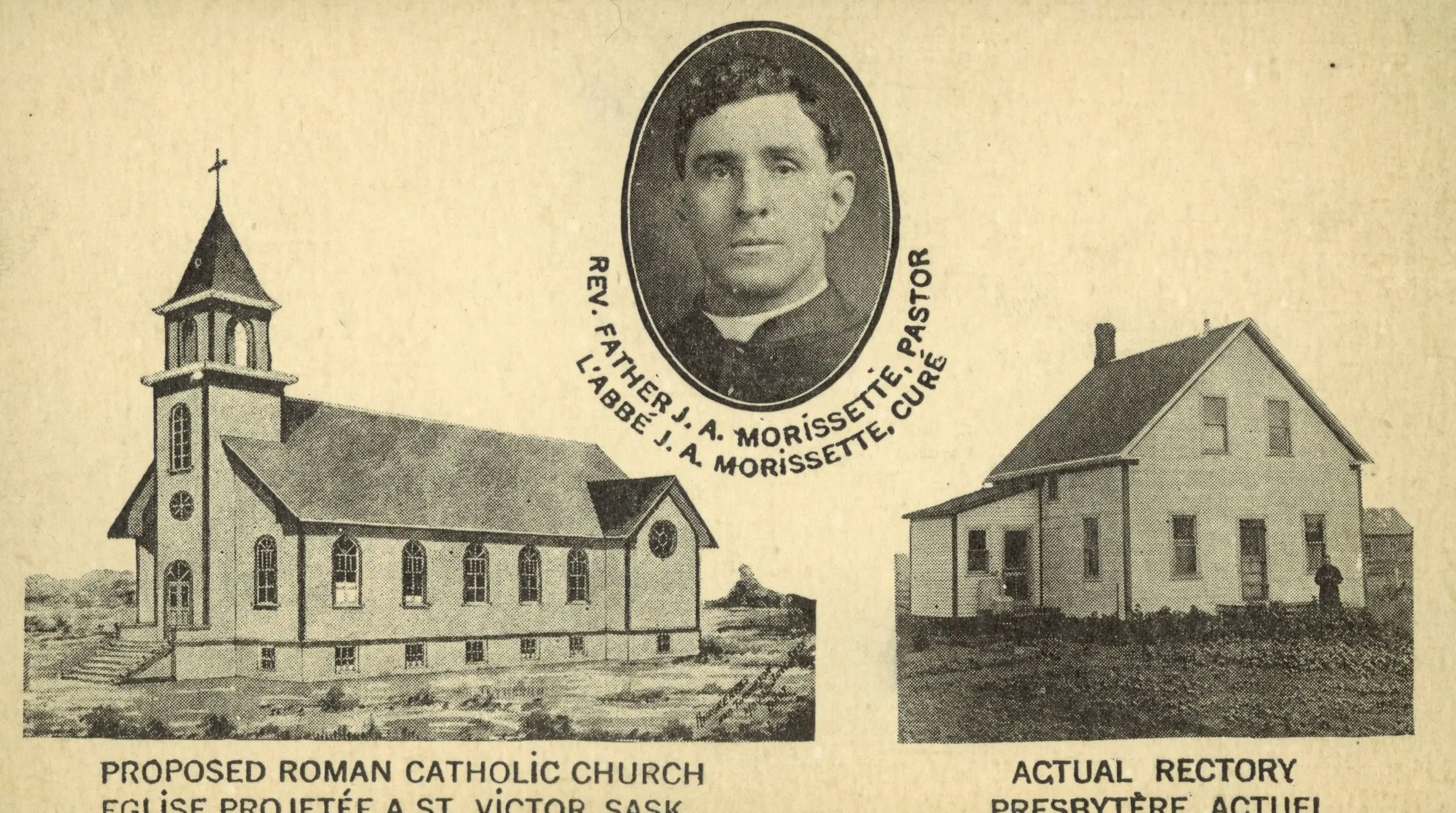 Proposed church and rectory at St. Victor, with Rev. Father J. A. Morissette